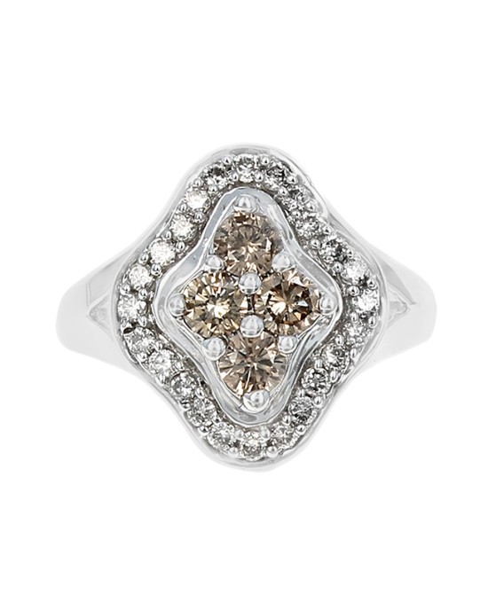 Brown and White Diamond Quatrefoil Ring